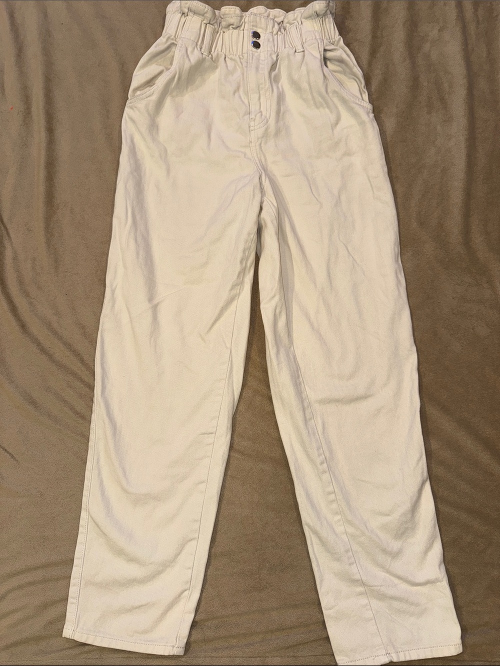 H&M High-Waisted Cream Cotton PaperBag Waist Bottoms Womens Size 2